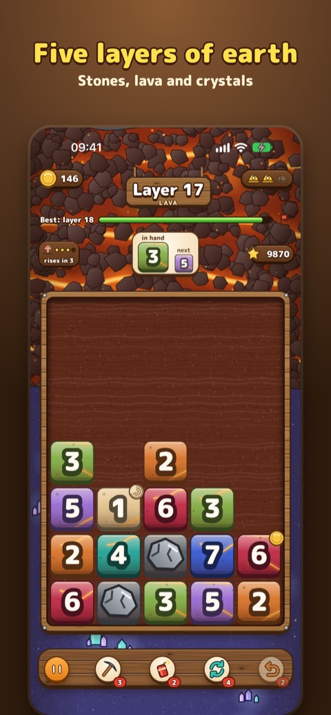 Dig A Digit screenshot: digging through the lava layer
