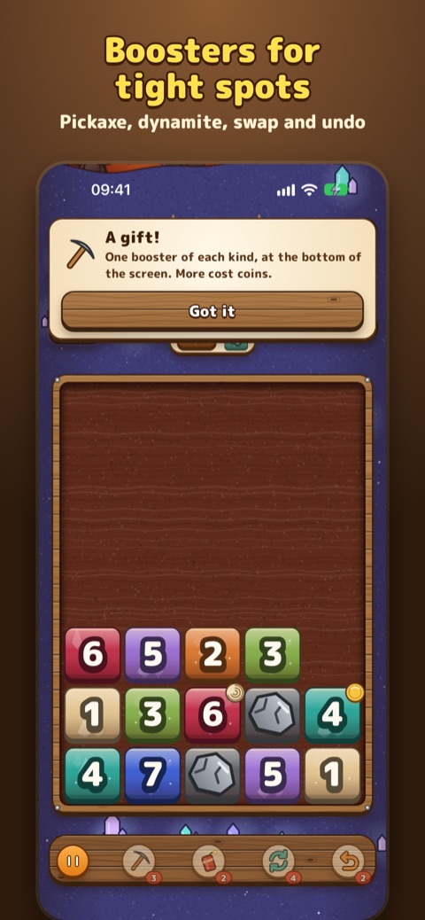 Dig A Digit screenshot: boosters and a gift