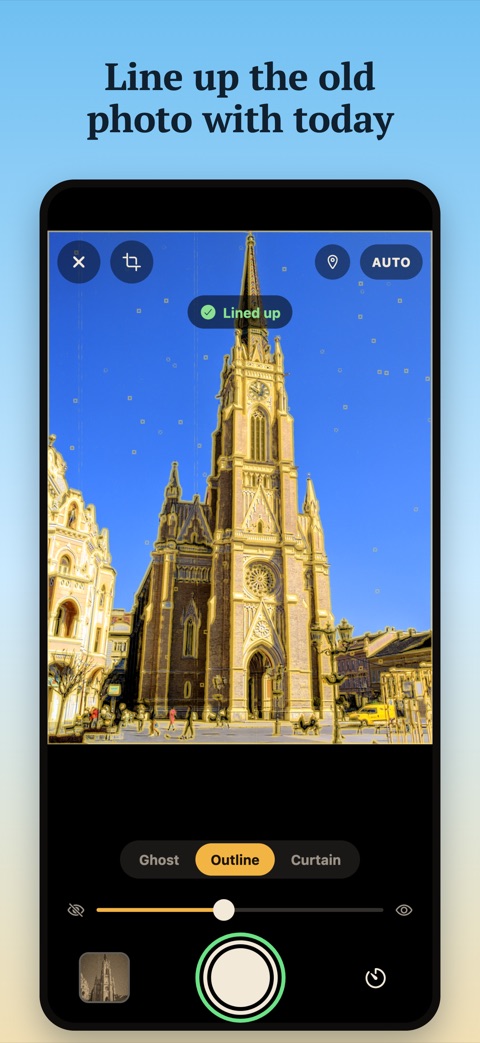 Yesterlens screenshot: lining up an old photo with the camera