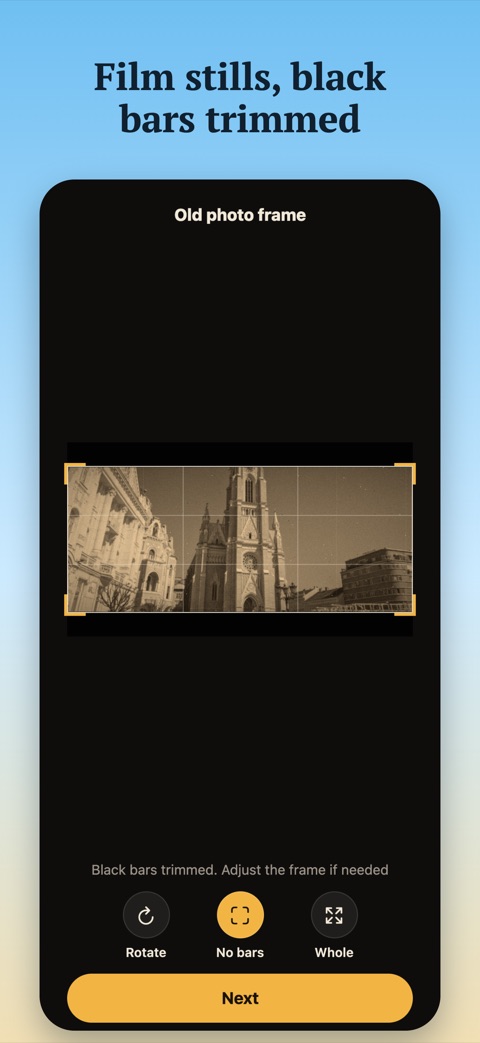 Yesterlens screenshot: cropping the old photo